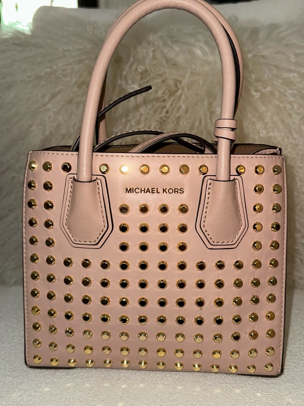 Michael Kors Blush Pink Leather Satchel with Gold Studs